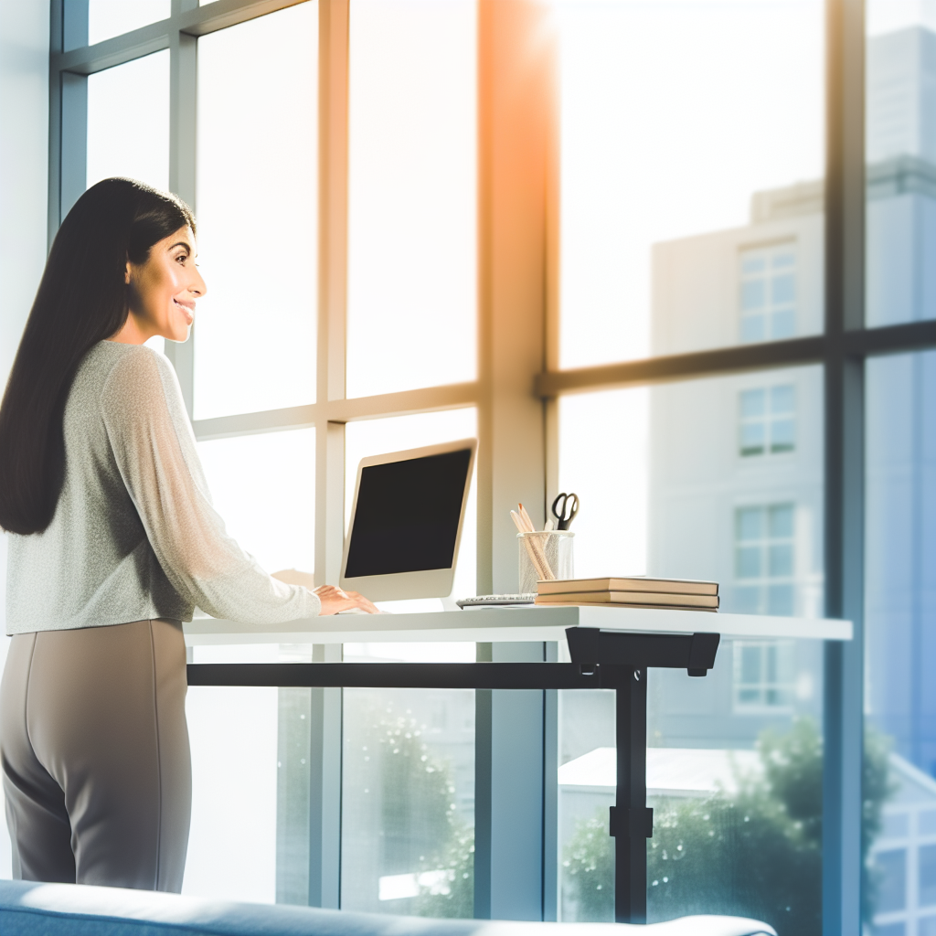 Standing desk by window